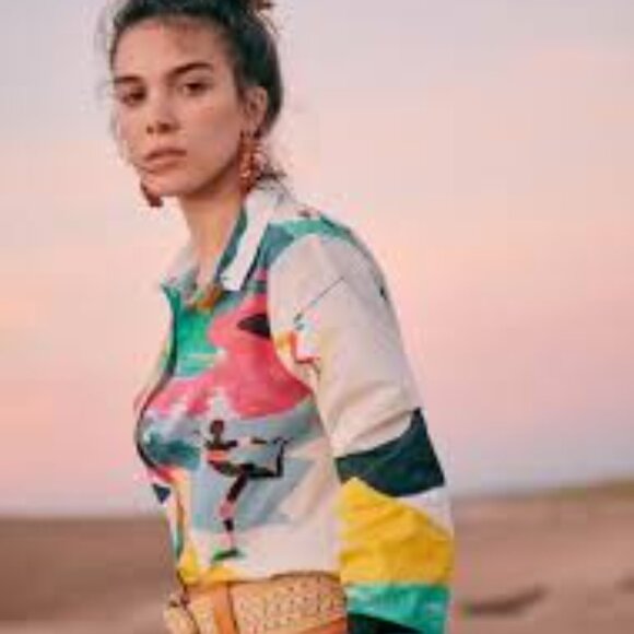 Sezane Tops - Sezane x G Kero Pierro Multicolor Print Silk Shirt, Size 36